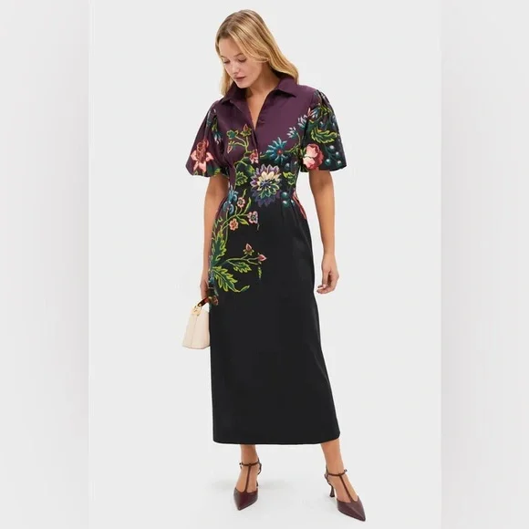 Tuckernuck Midnight Moonflower Delaney Dress Floral Purple Collared Midi Small - Picture 8 of 15